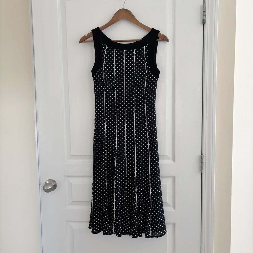 Joseph Ribkoff Black & White Polka Dot Sleeveless Midi Dress Sz 4